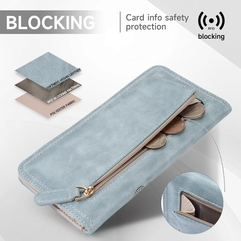 KITEVIUN RFID Wallet Women Ultra Slim Thin Womens Wallet Compact Clutch Long Ladies Wallet for Women BLUE - Image 5